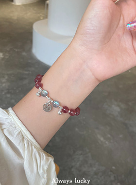 天然草莓晶925银铃铛礼物手链女