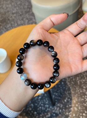 天然猫眼银曜石灰月光礼物手链