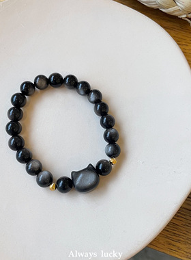 天然银曜石猫咪小众设计简约手链