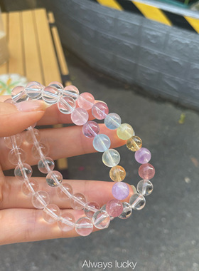 天然多宝白水晶紫水晶少女手链女