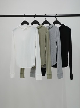 折现 韩国东大门OBJECT纯色简约修身连帽长袖T恤女25秋款 不退换