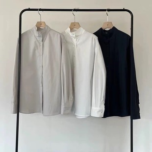 1特 现 韩国东大门24夏新款atmosphere女士时尚立领斜扣衬衫