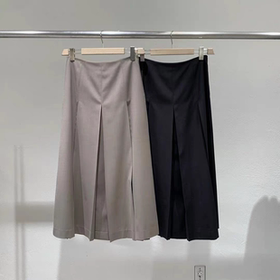 1特 现 韩国东大门24夏新款STATEMENT女高腰中长大百褶半身裙