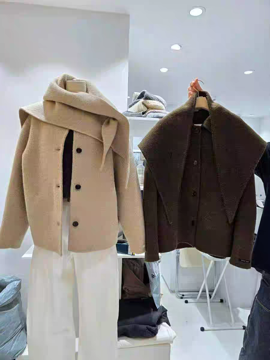 现 25冬季新款韩国东大门jshop围巾领披肩双面羊毛呢大衣外套女