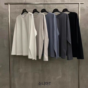 1现 韩国东大门mute女舒适基础百搭圆领宽松长袖T恤2025春季新款