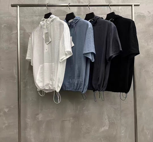 1现 25夏季新款韩国东大门MUTE薄连帽抽绳套头短袖T恤