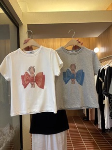 蝴蝶结小孩休闲百搭纯色短袖 新款 T恤 韩国东大门choi25夏季 现