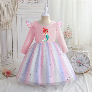 女童连衣裙长袖春秋季儿童裙子童装蓬蓬裙女孩Ariel公主裙美人鱼
