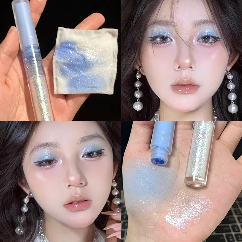 冰透清冷系！双头液体眼影爆闪珠光ins超火蓝色细闪珠光卧蚕星星