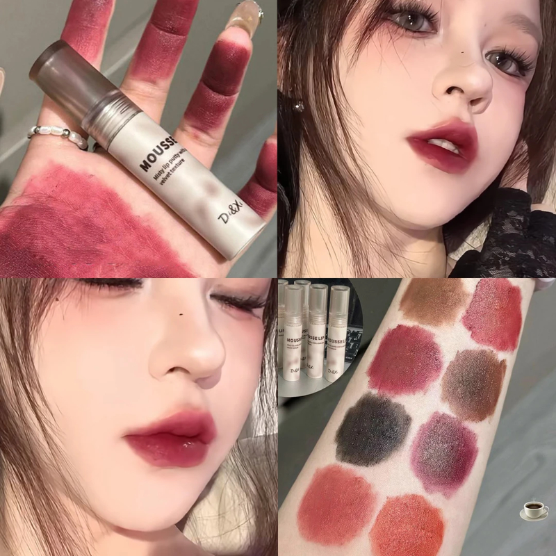 甜酷暗系唇釉 哑光丝绒唇泥雾面不易掉色显白口红深土黑色cos玩妆