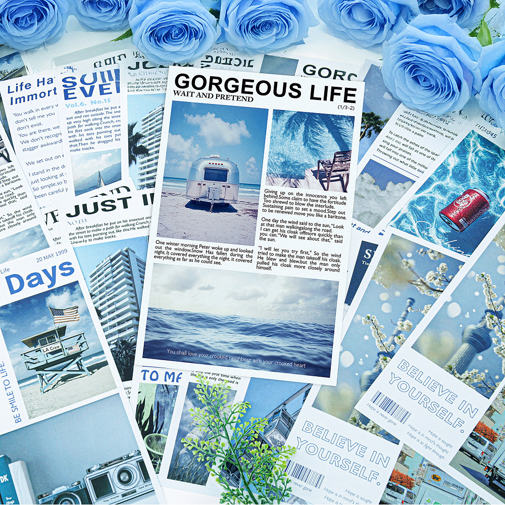 杂志风格素材纸ins风韩系英文摄影风景摆拍背景道具拼贴手账装饰