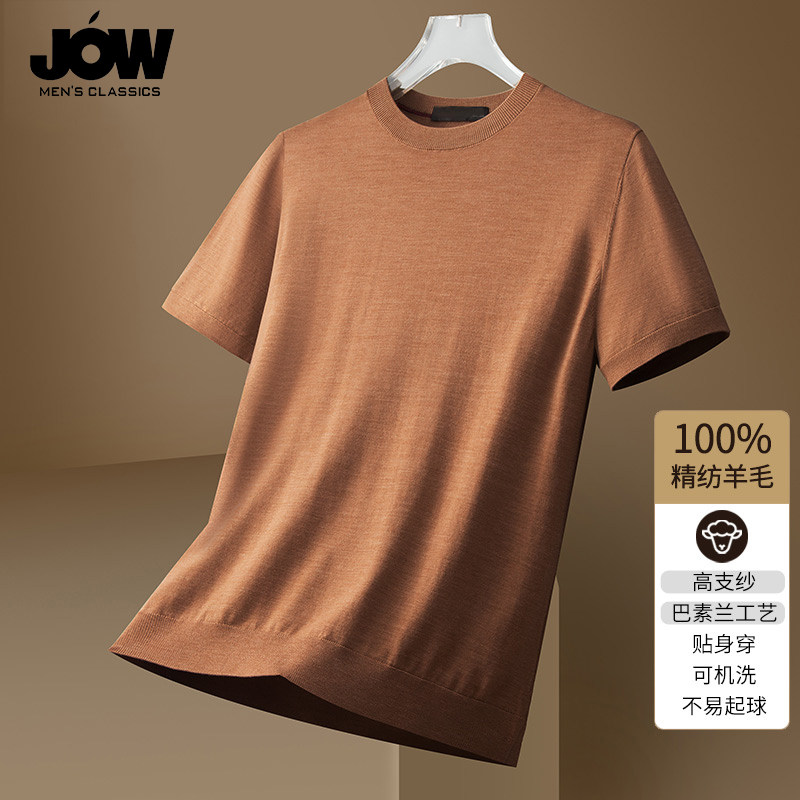 精纺100%羊毛短袖t恤男春夏新款针织衫半袖体恤男士纯色打底衫薄