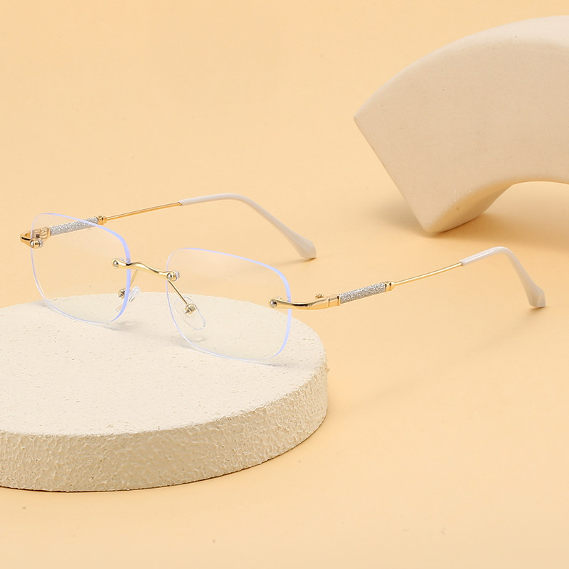 新款切边无框近视眼镜女方圆脸百搭防蓝光防辐射平光镜男金属眼镜