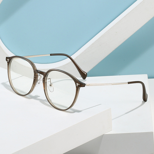 600度男防蓝光平光镜女 复古圆框眼镜框大脸显瘦可配成品近视镜50