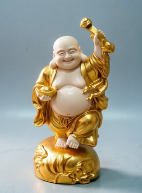 象牙果招财如意大肚弥勒佛摆件轮廓描金家居办公桌摆设装饰工艺品