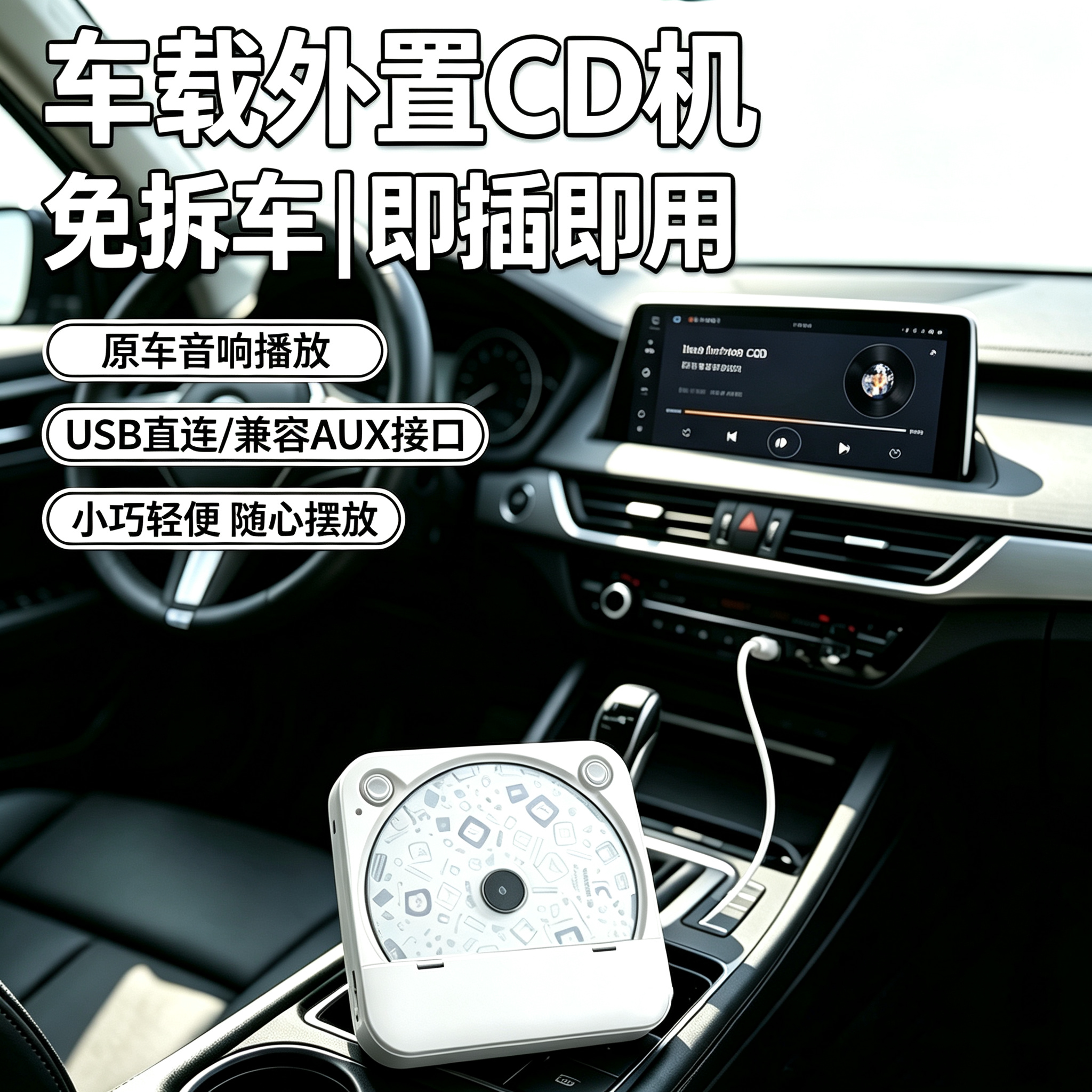 迷你车载cd机播放机外置光驱便携无损usb直连接通用播放器读取A