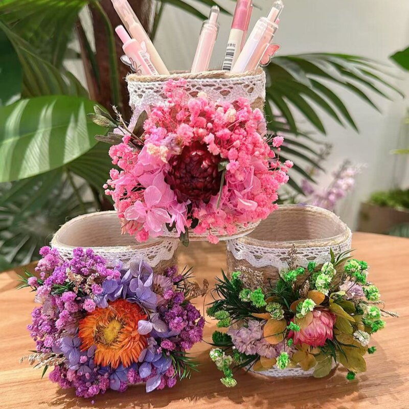 笔筒diy手工制作材料包干花木幼儿园亲子活动团建沙龙教师节礼物