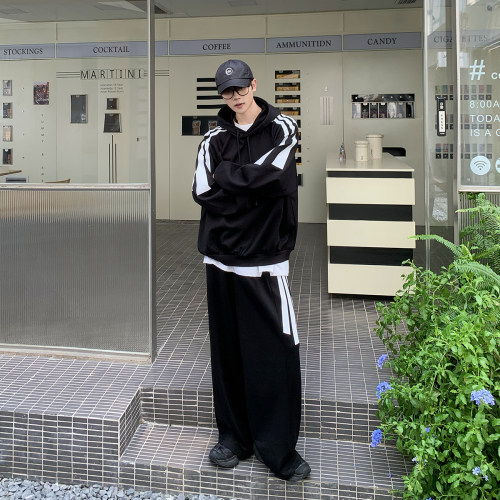 拼接设计卫衣卫裤套装白口阳