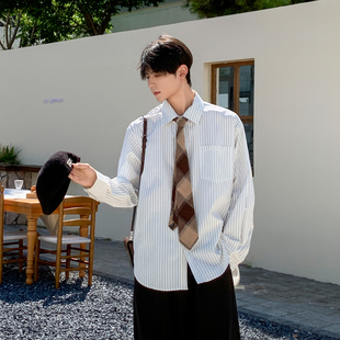 条子衬衫 少不了 男女同款 竖条纹长袖 衬衣 白口阳 秋季 秋日序曲