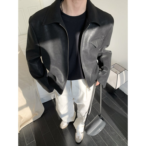 白口阳韩风短款翻领皮衣