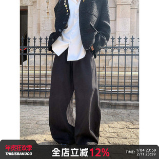 白口阳【曼斯旧街】立体剪裁棉感弯刀阔腿裤 美式宽松长裤2025年