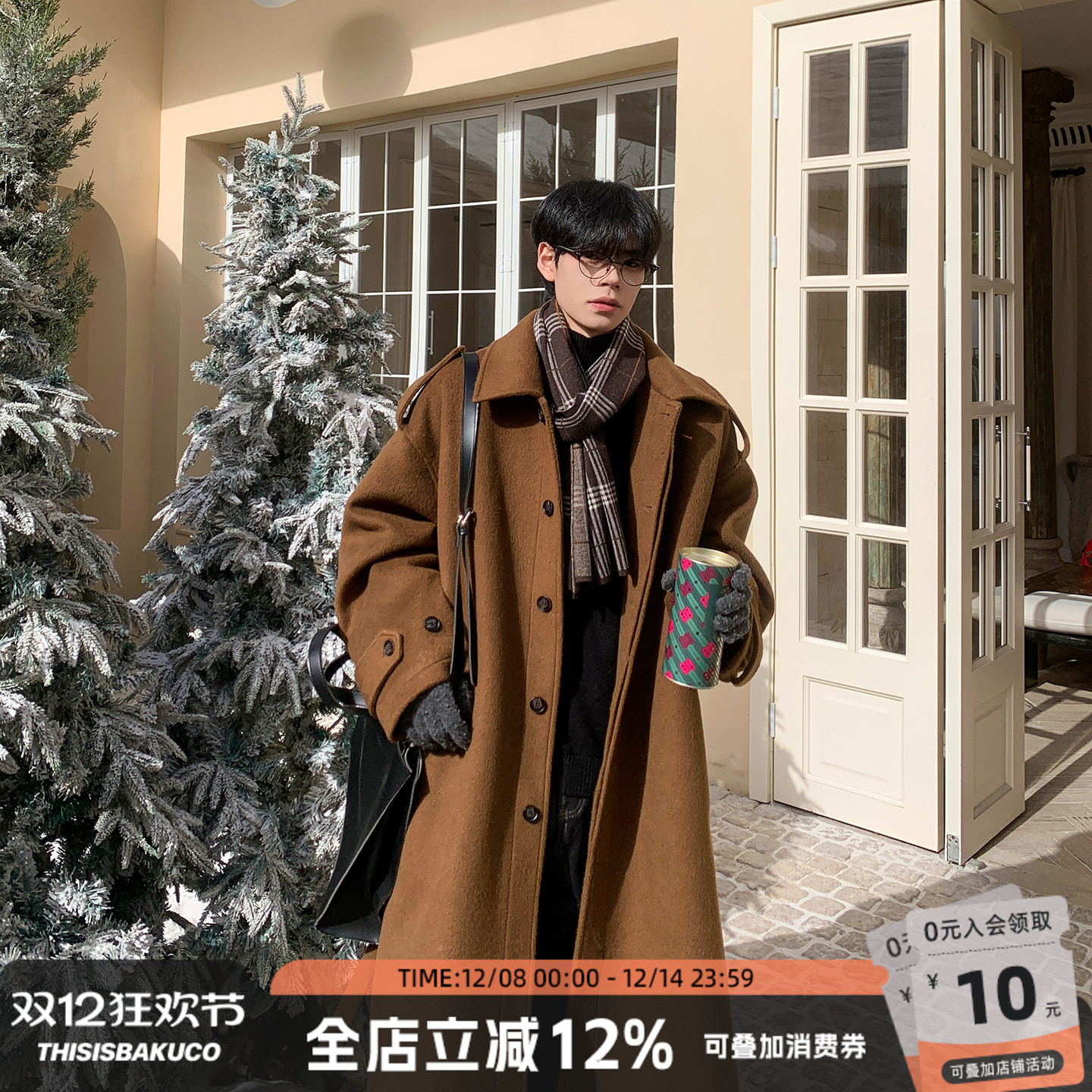 白口阳【雾都战壕】战壕风棕褐色加厚呢子大衣男咖色质感冬季外套