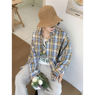 夏季 黃藍格紋襯衫 白口陽 男女同款 襯衣2025年新款 海島日記 長袖