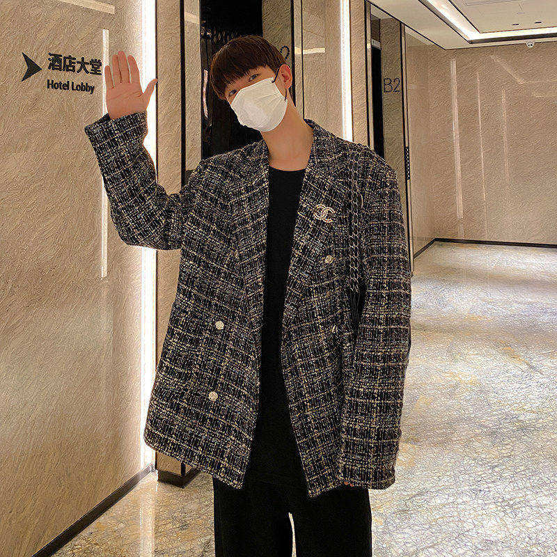 白口阳【巴黎来信】秋冬小香风西装粗花呢休闲宽松保暖西服上衣男