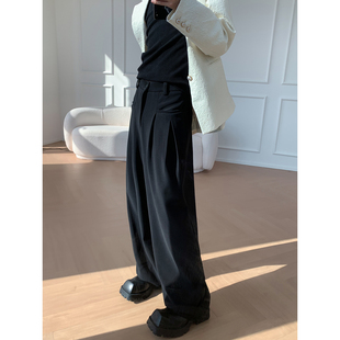 垂坠感宽松百搭拖地休闲西裤 韩风褶皱高腰长裤 莱茵河畔 白口阳