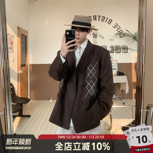 中古英伦风老钱外套男生苏格兰菱格戗驳领西装 白口阳 英伦庄园