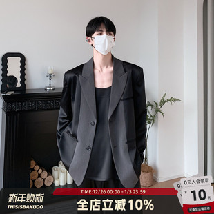 西装 白口阳 韩风小众拼接秀款 周 休闲宽松百搭垫肩西服男 时装