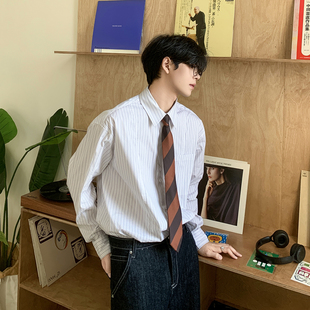 男春夏英伦长袖 浅色系百搭条纹衬衫 polo上衣 独白时刻 白口阳