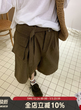 白口阳【里尔落日】设计感阔腿短裤男夏季2025年宽松韩版直筒裤子
