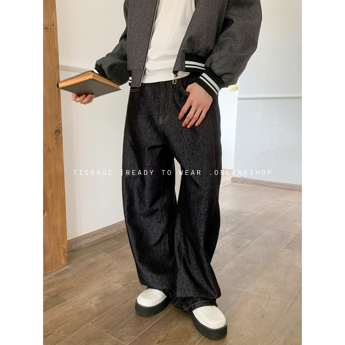 白口阳【深海原浆】弯刀阔腿长裤高腰显腿长原浆丹宁牛仔男生2026