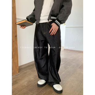 高腰显腿长原浆丹宁牛仔男生2026 弯刀阔腿长裤 白口阳 深海原浆