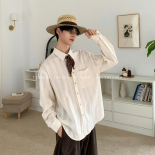 男春夏长袖 自带领结复古老钱提花衬衫 衬衣外套 提花手作 白口阳