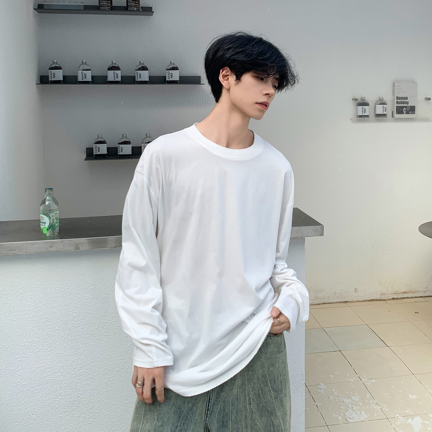 黑白色万搭基本长袖打底T恤