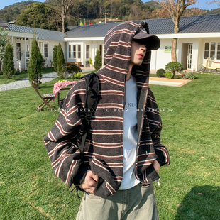 白口阳【皇家卫兵】学院风青春流行撞色条纹初春连帽卫衣外套男生