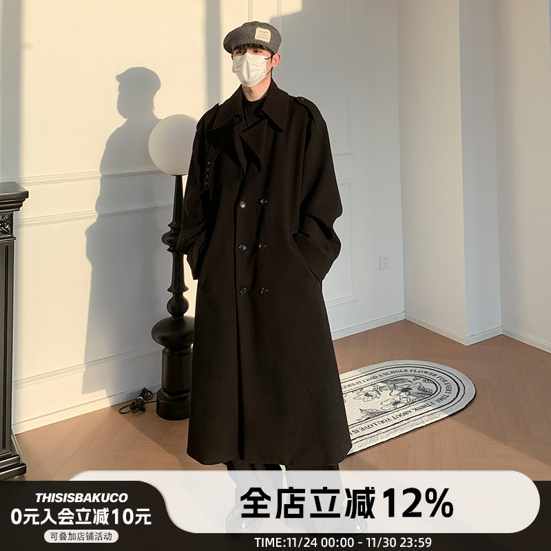 白口阳秋冬黑色立领宽松毛呢大衣