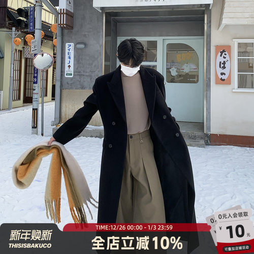 白口阳冬季中长款加厚毛呢大衣