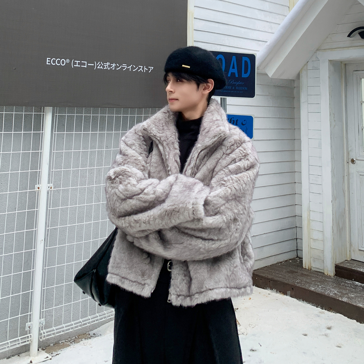 立领毛茸茸环保皮草保暖短款外套