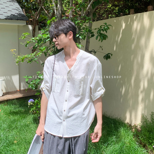 白口阳【夏日留白】V领天丝醋酸羊毛混纺纯白衬衫超好看单穿上衣