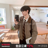 复古老钱风千鸟格撞色灯芯绒夹克外套春季 白口阳 棕榈假日 2026