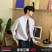 白口阳 polo上衣 男春夏英伦长袖 独白时刻 浅色系百搭条纹衬衫