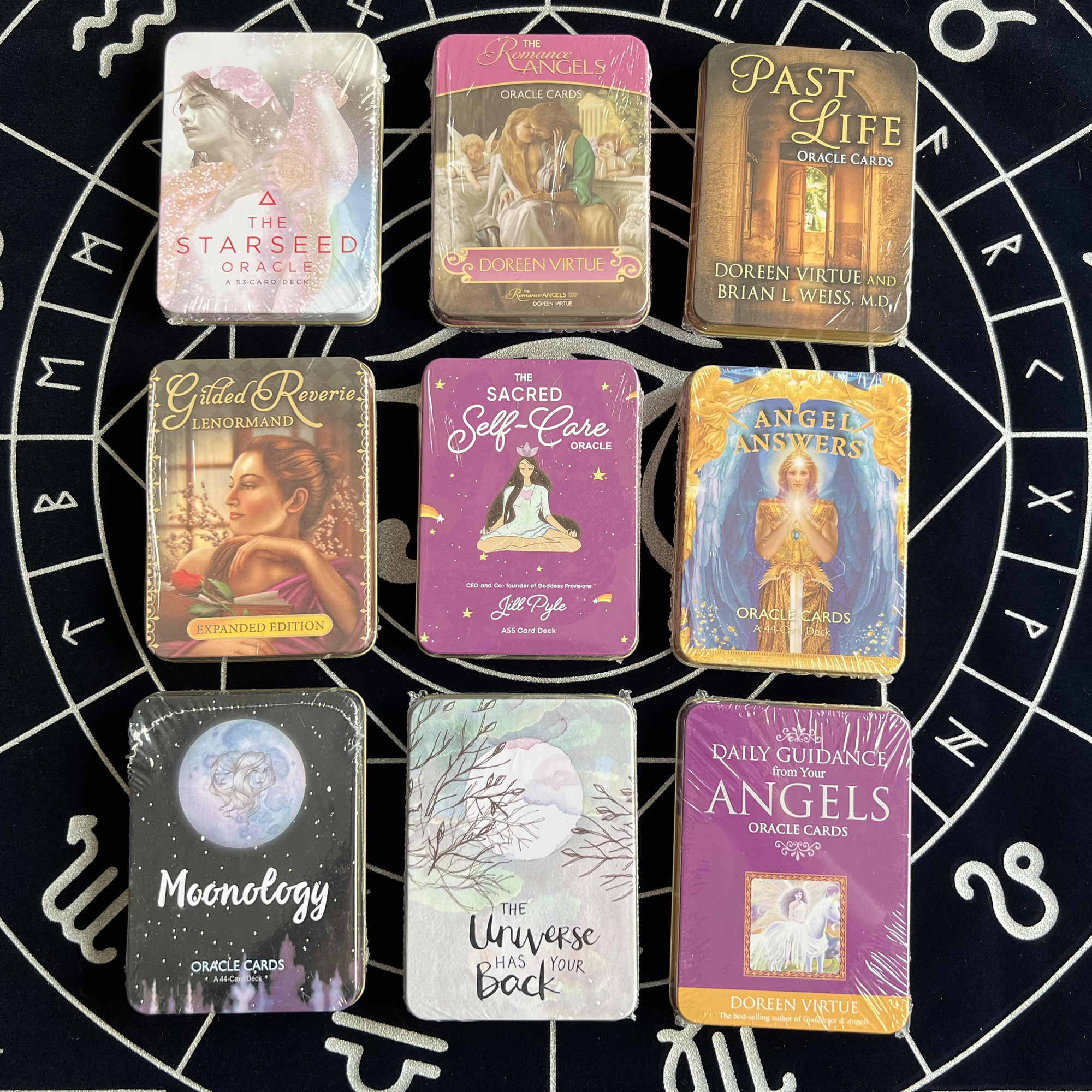 包邮 浪漫天使星子神圣的自我关怀天使回应月相神谕卡 镀边铁盒装