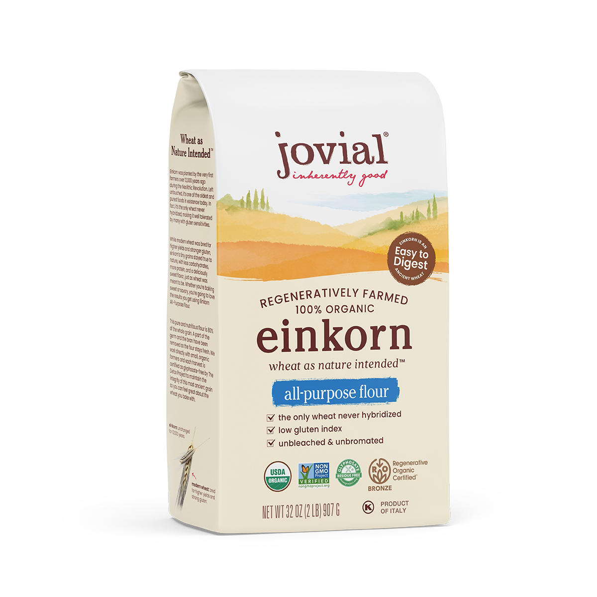 美国直邮Jovial Organic Einkon二粒小麦未漂白通用面粉家用烘焙