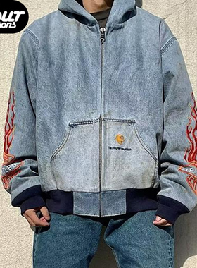 【四季】False Perception 万针火焰刺绣牛仔夹克外套 卡哈特风格