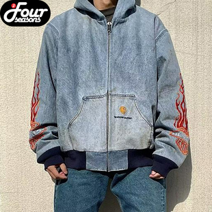 【四季】False Perception 万针火焰刺绣牛仔夹克外套 卡哈特风格