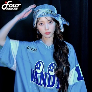 VandyThePink × New Jeans 联名蓝色冰球服短袖球衣T恤【现货】