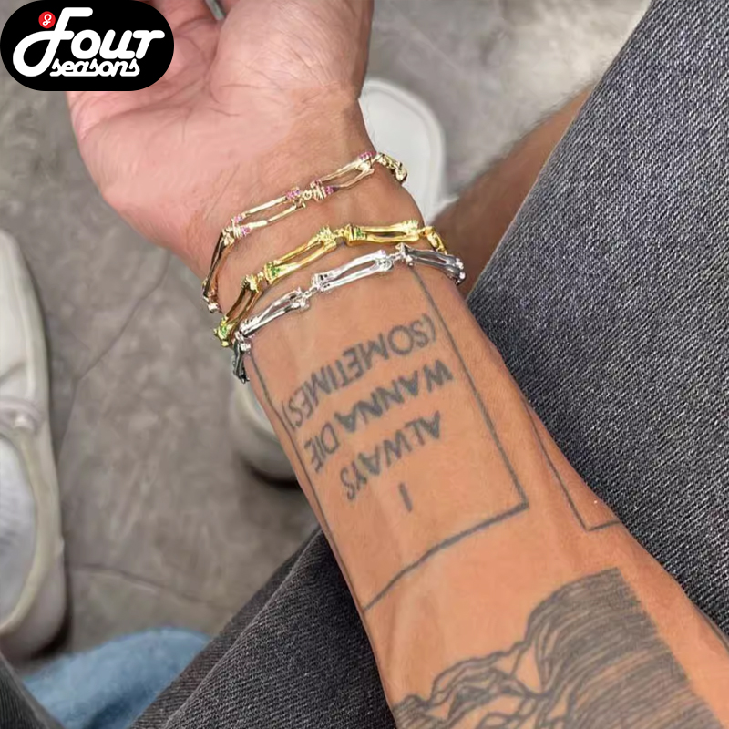 Purey.wr925银镀22K金彩钻手链